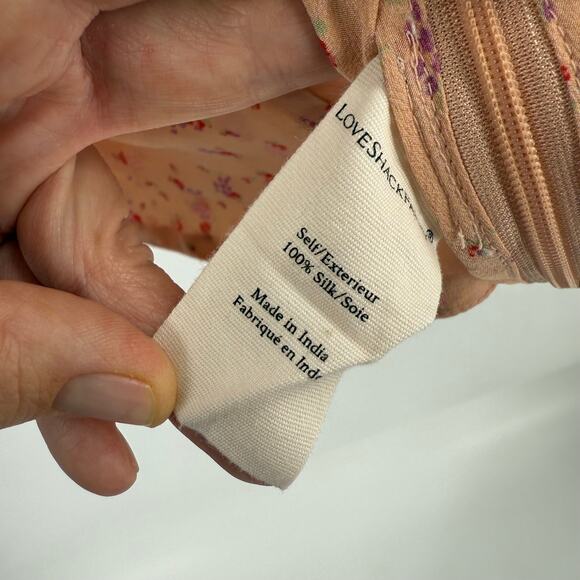 LoveShackFancy 100% Silk Floral Puff Sleeve Crop Top Size L Peasant Blouse - Picture 8 of 9